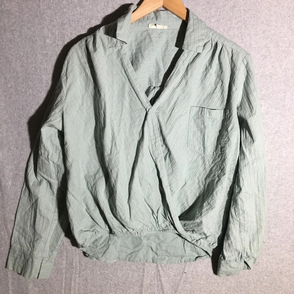 Womens Easel Blouse Cropped V Neck Summer Spring Boho Oversized Slouchy